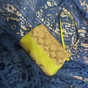 Coach Signature Brown and Lime Wristlet